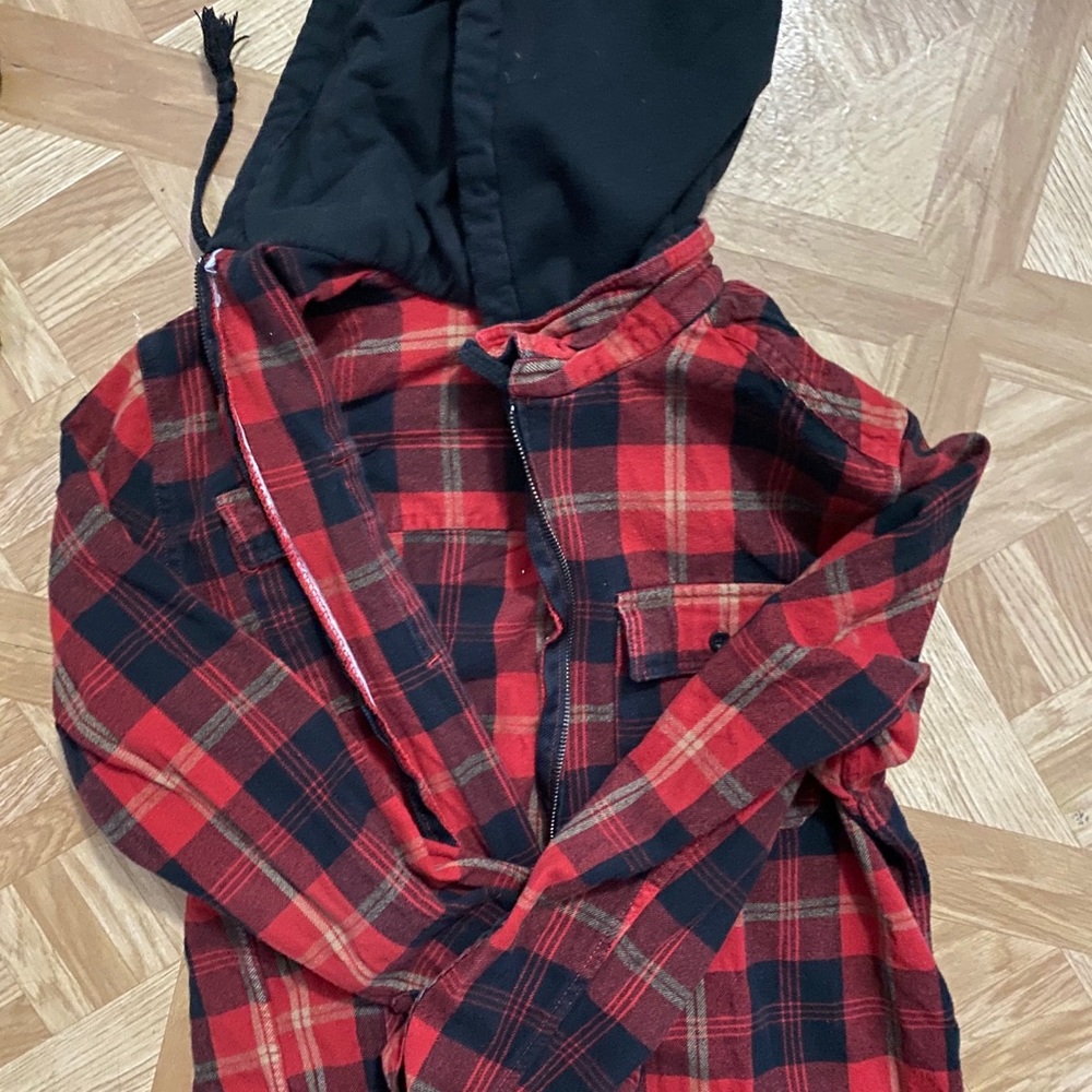Flannel with hood zip up